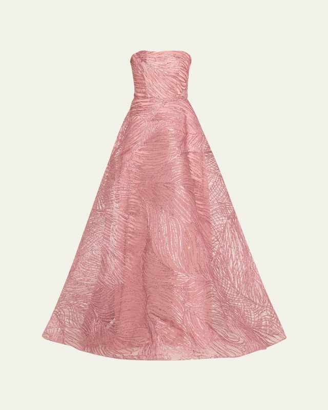 Strapless Raffia Embroidered Gown